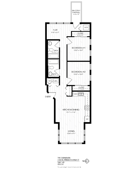 Floor plan for 2 beds, 2 baths, 925 sqft